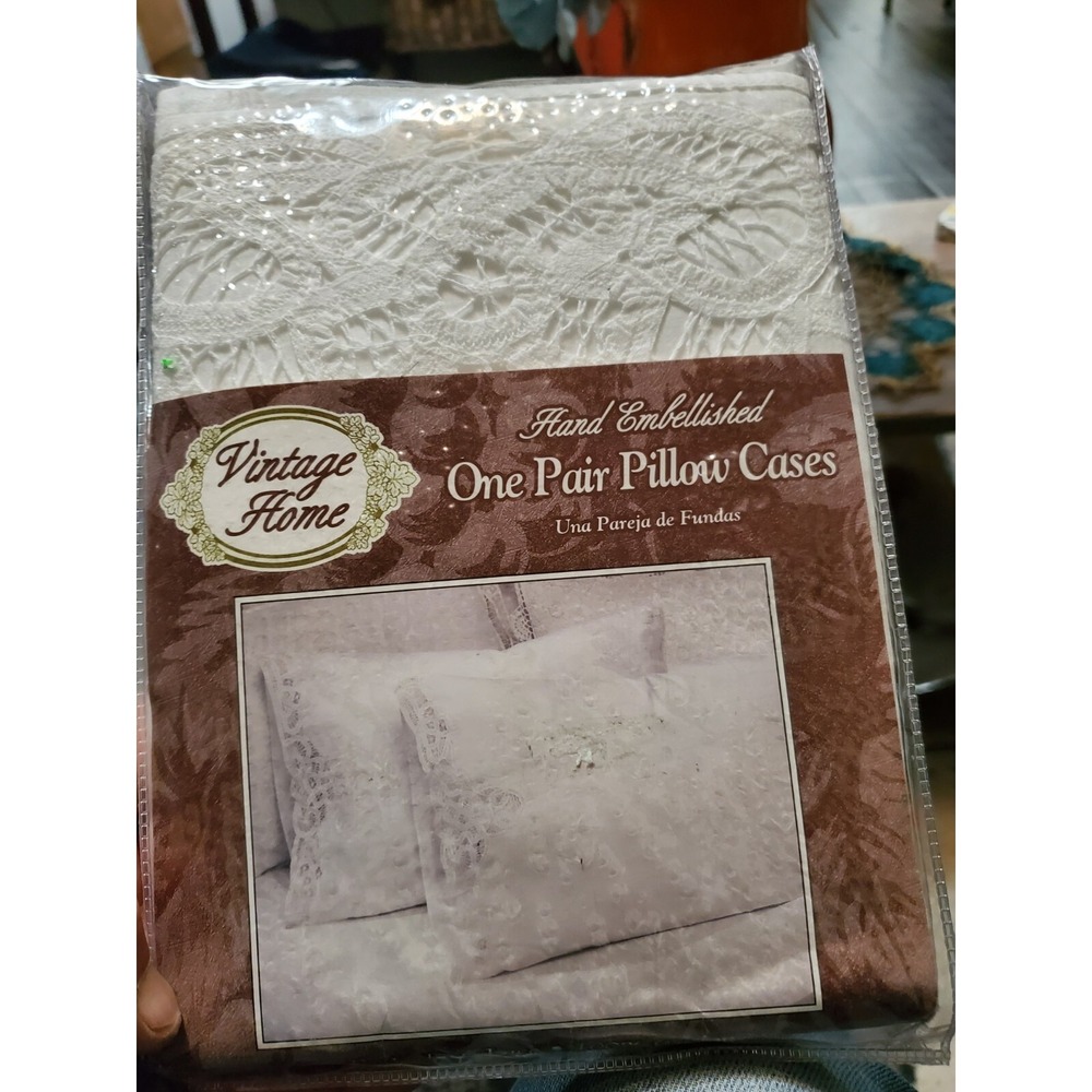 "Vintage Home " Hand embellished 1995 Standard Pillowcase set Granny Core